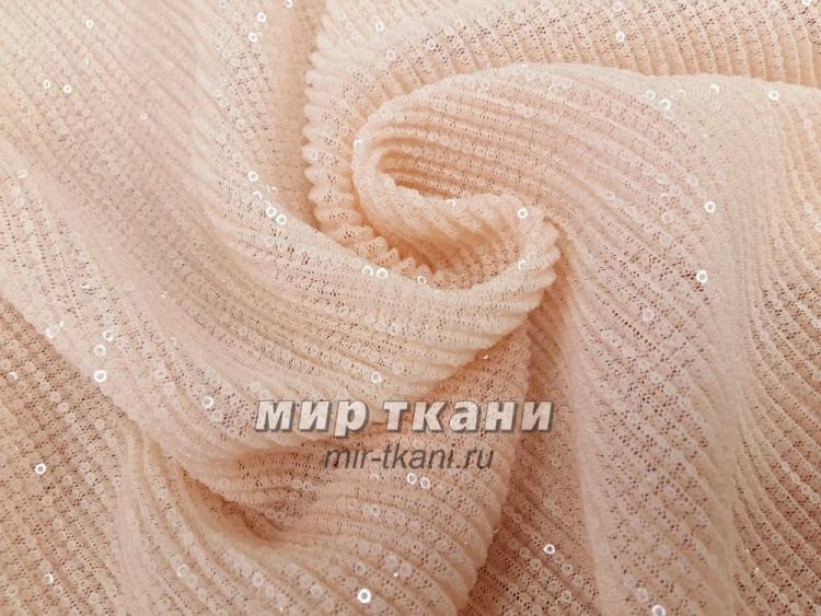 Сетка гофре с пайетками цвет.004 персик