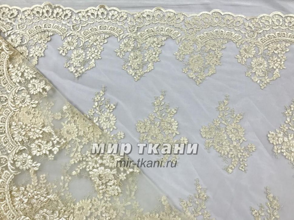 Кружево на сетке "Бэль" цвет.010 кремовый